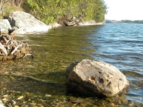 Rocky lakeshore with clear water